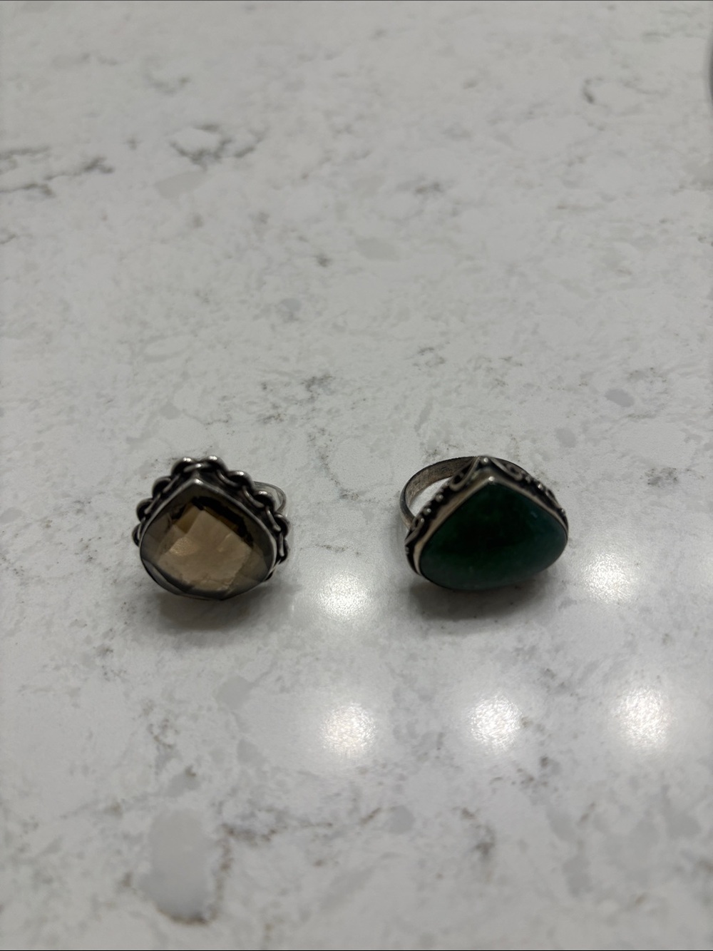 Pair of rings - Green Stone and Brown Sterling-Style Cocktail Rings